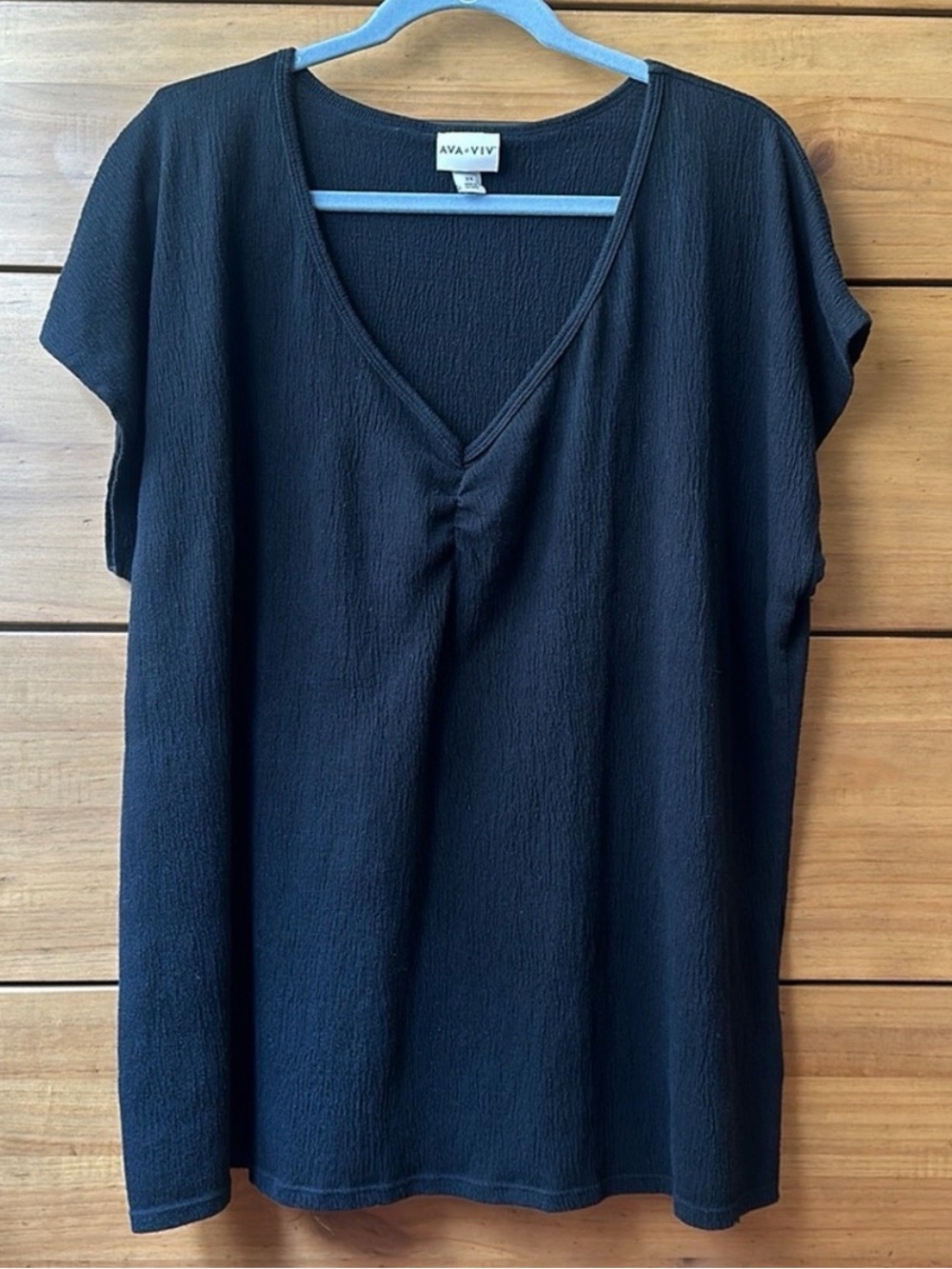 Ava & Viv Black V-Neck Crepe Top | 2X